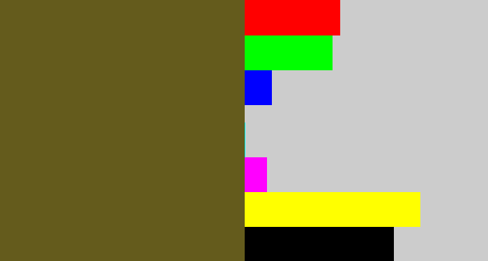 Hex color #645b1c - greenish brown