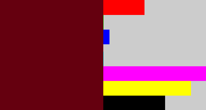 Hex color #65000f - claret