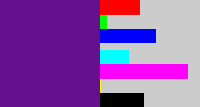 Hex color #65118e - purple