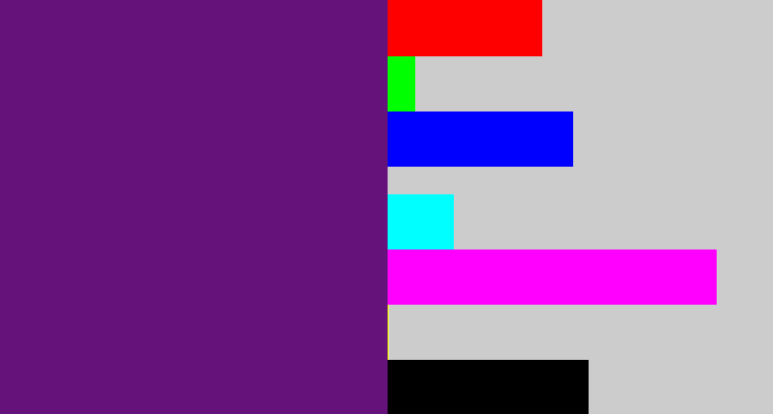 Hex color #65127a - darkish purple