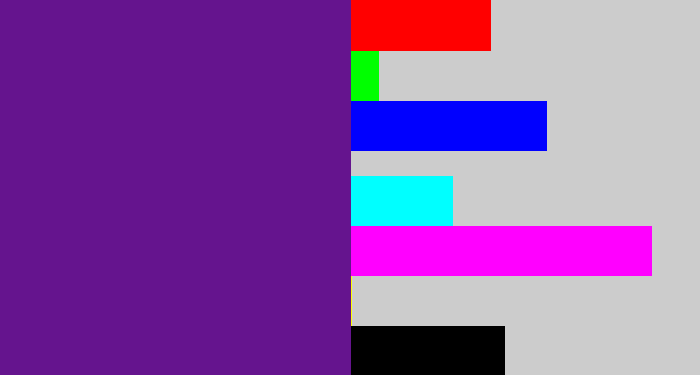 Hex color #65148e - purple