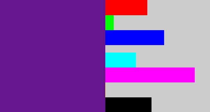 Hex color #65158e - purple