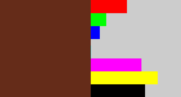 Hex color #652c1a - brown