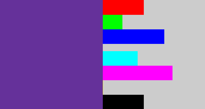 Hex color #65319a - purple