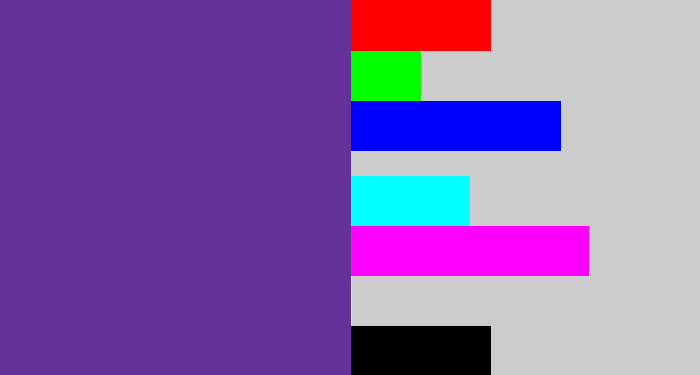 Hex color #65329a - purple