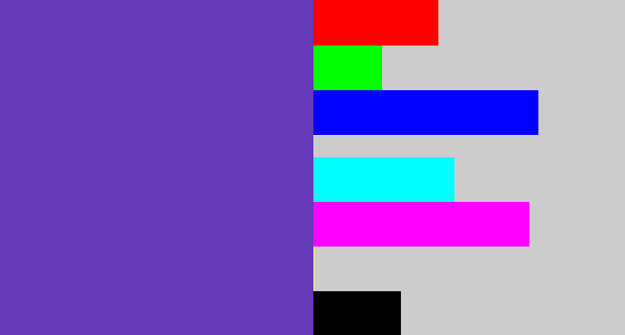Hex color #6539b8 - bluey purple