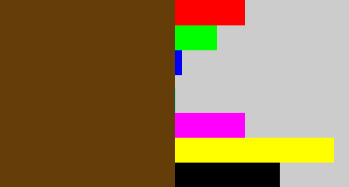 Hex color #653d09 - brown