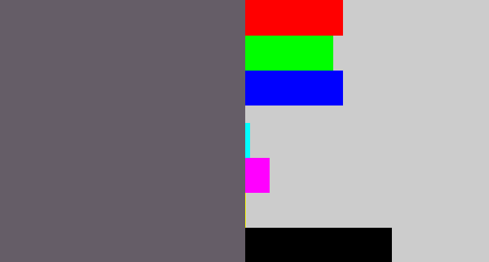 Hex color #655d67 - slate grey