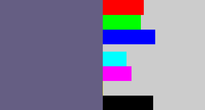 Hex color #655e83 - purplish grey
