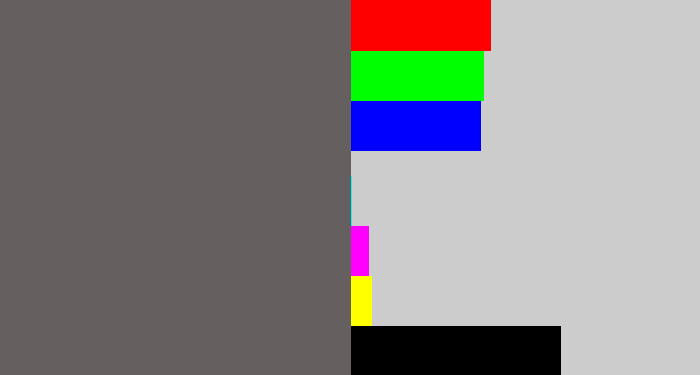 Hex color #65605f - slate grey