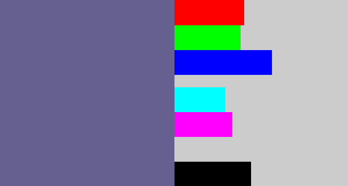 Hex color #65608f - purplish grey