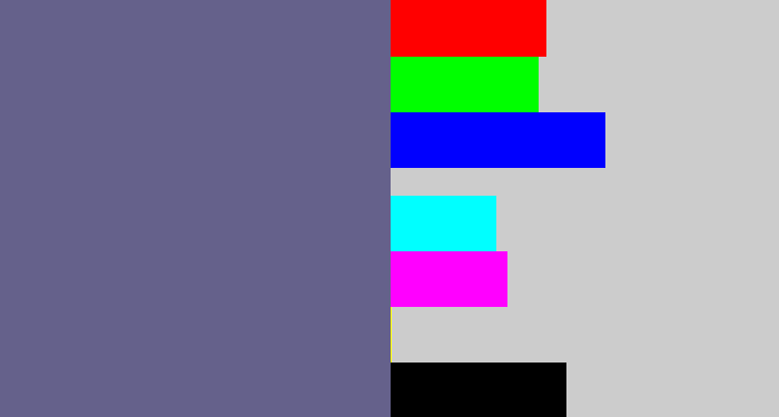 Hex color #65618b - purplish grey