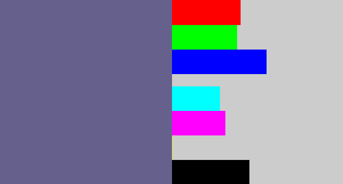 Hex color #65618c - purplish grey