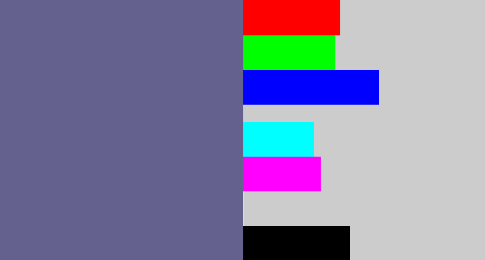 Hex color #65618f - purplish grey
