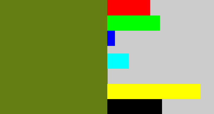 Hex color #657e11 - murky green