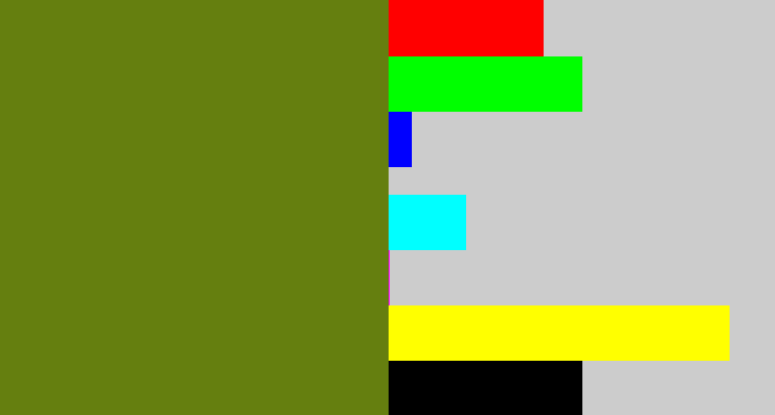 Hex color #657f0f - murky green