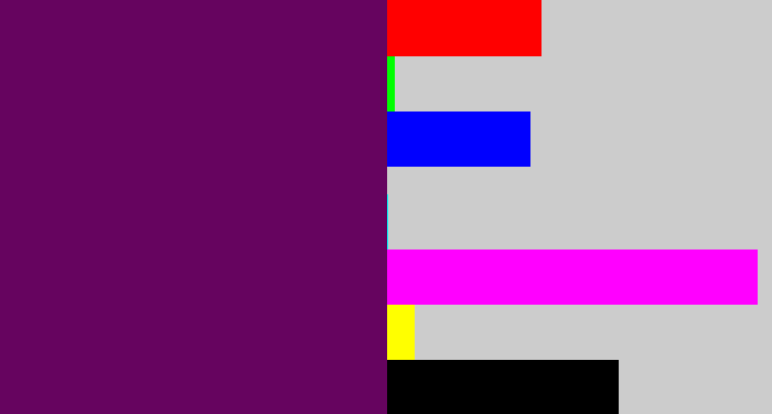 Hex color #66045f - rich purple
