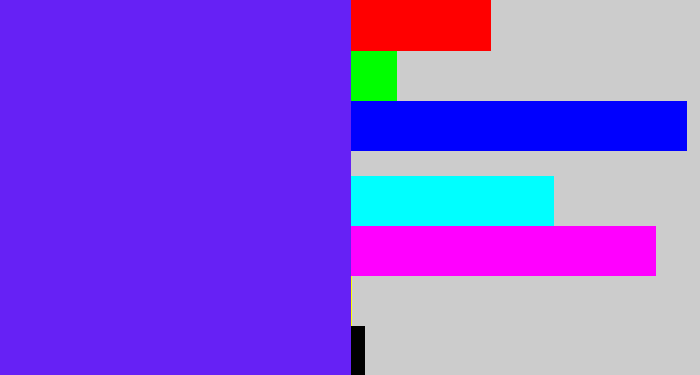 Hex color #6621f5 - purplish blue