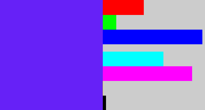 Hex color #6621f7 - purplish blue