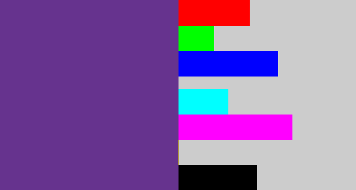 Hex color #66338e - purple
