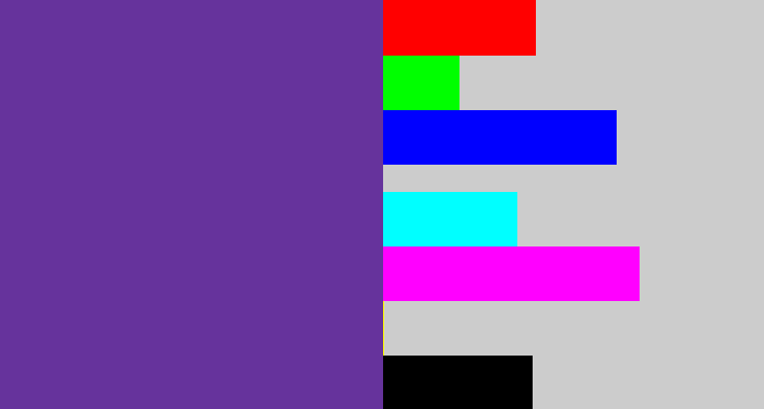 Hex color #66339c - purple