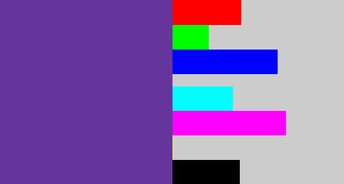 Hex color #66359c - purple