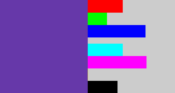 Hex color #6638a9 - bluey purple
