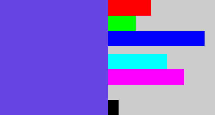 Hex color #6643e5 - purpleish blue