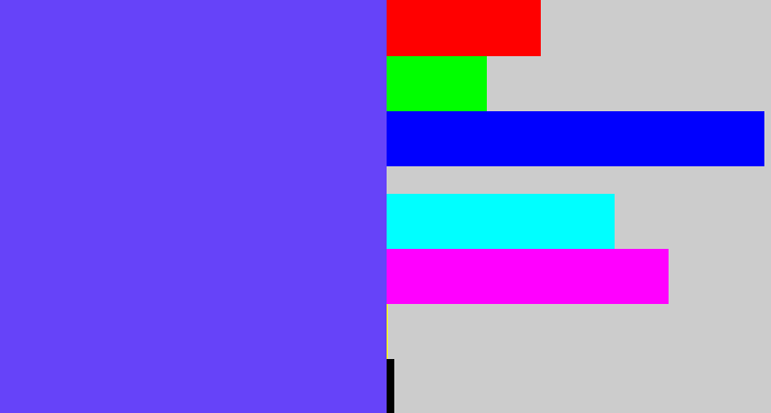 Hex color #6643f9 - purpleish blue