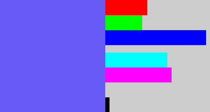Hex color #665af6 - purpleish blue