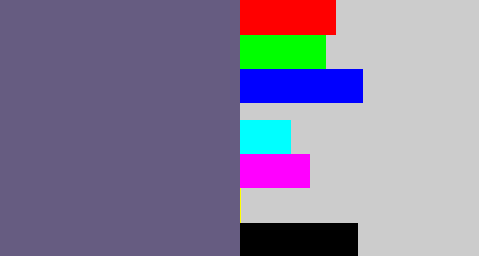 Hex color #665c81 - purplish grey