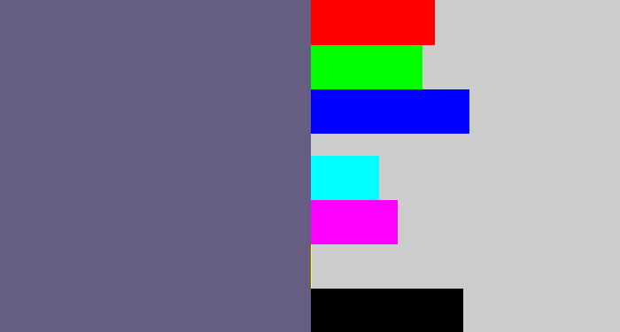 Hex color #665d82 - purplish grey