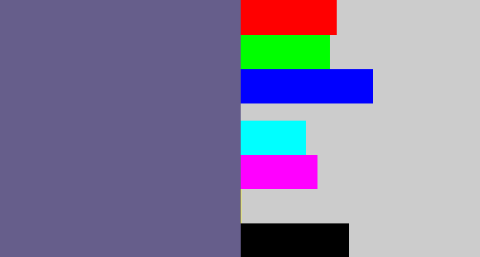 Hex color #665e8b - purplish grey
