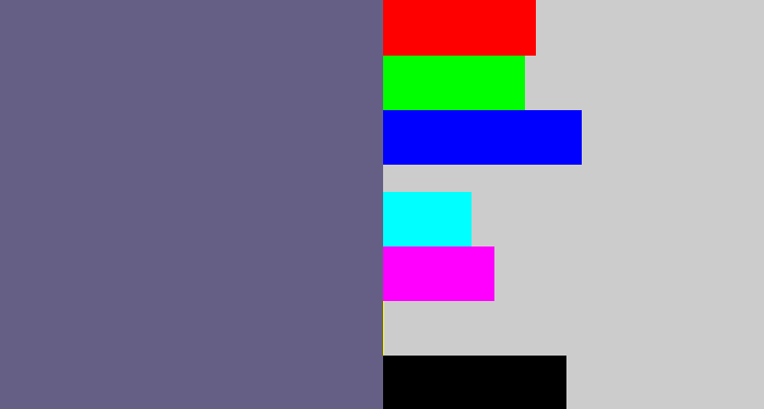 Hex color #665f85 - purplish grey