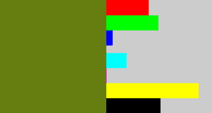 Hex color #667e10 - murky green