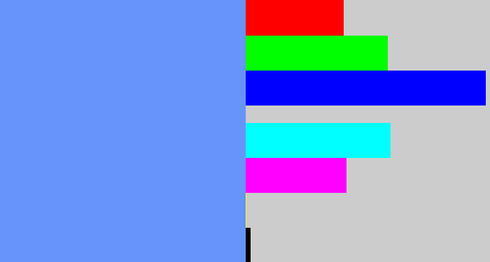 Hex color #6694fb - soft blue