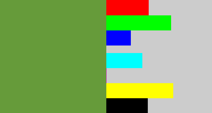 Hex color #669b3a - moss green