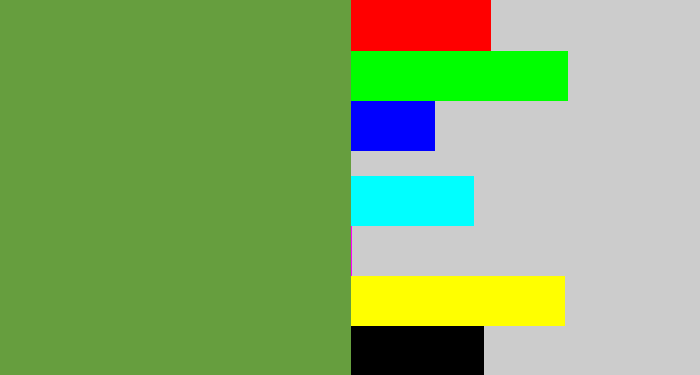 Hex color #669e3e - flat green