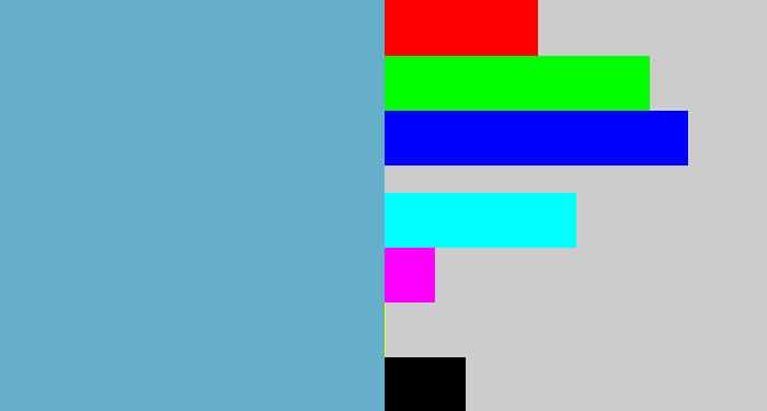 Hex color #66afca - greyblue