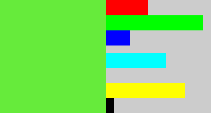 Hex color #66eb3b - toxic green