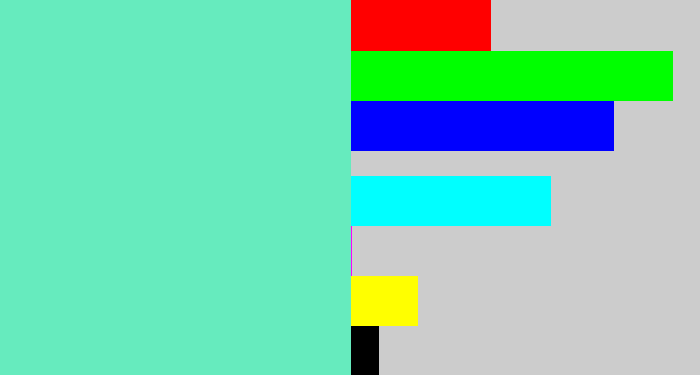 Hex color #66ebbe - light greenish blue