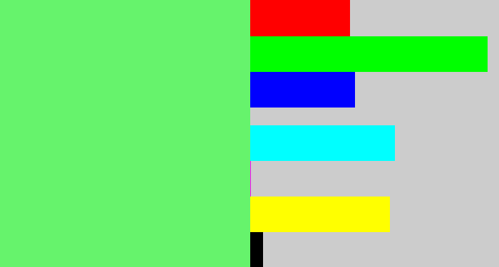 Hex color #66f36c - lighter green