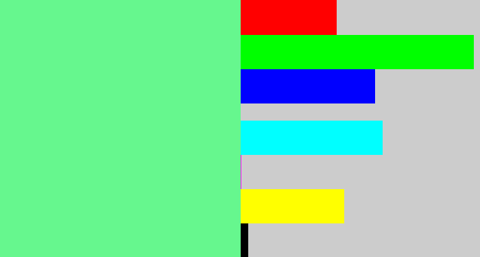 Hex color #66f78e - light green blue