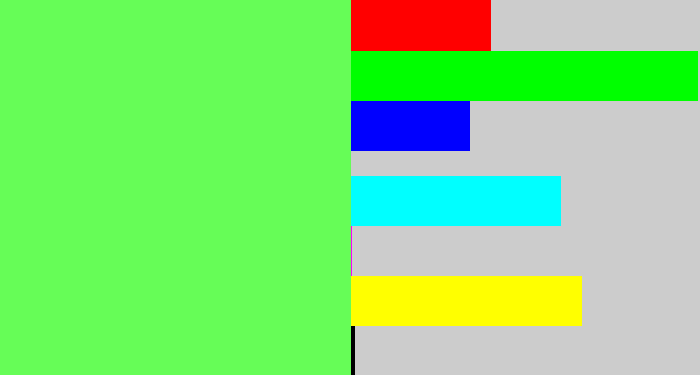 Hex color #66fd57 - lighter green