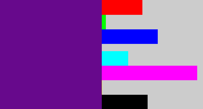 Hex color #67098c - darkish purple
