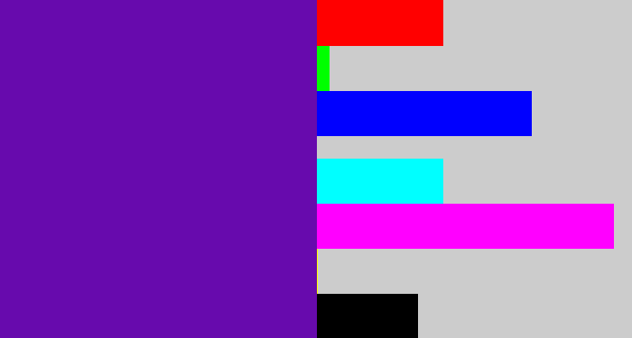 Hex color #670aad - purple