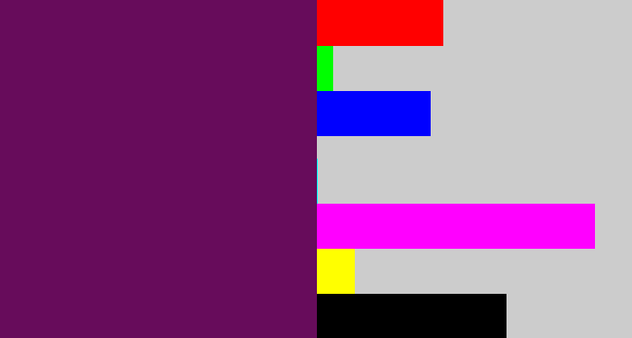 Hex color #670c5b - grape purple