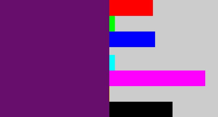 Hex color #670d6c - darkish purple