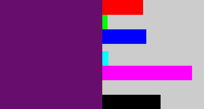 Hex color #670d6e - darkish purple