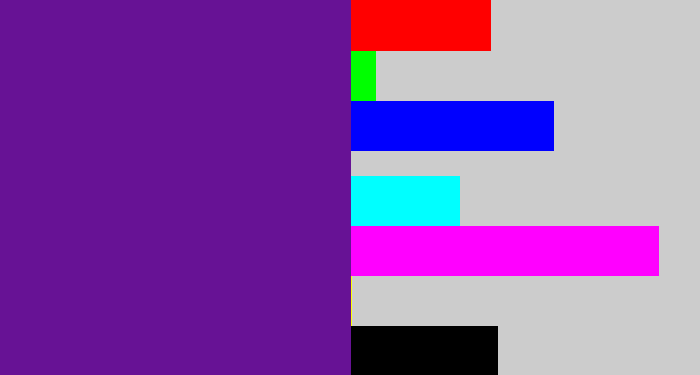 Hex color #671295 - purple